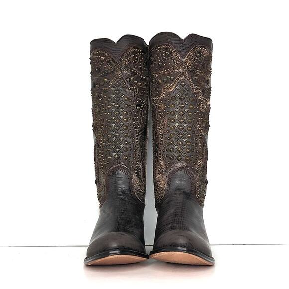 Frye Deborah Deco Tall Studded Crackle Leather Western Boots Women’s 6.5 Shoes - Picture 8 of 12
